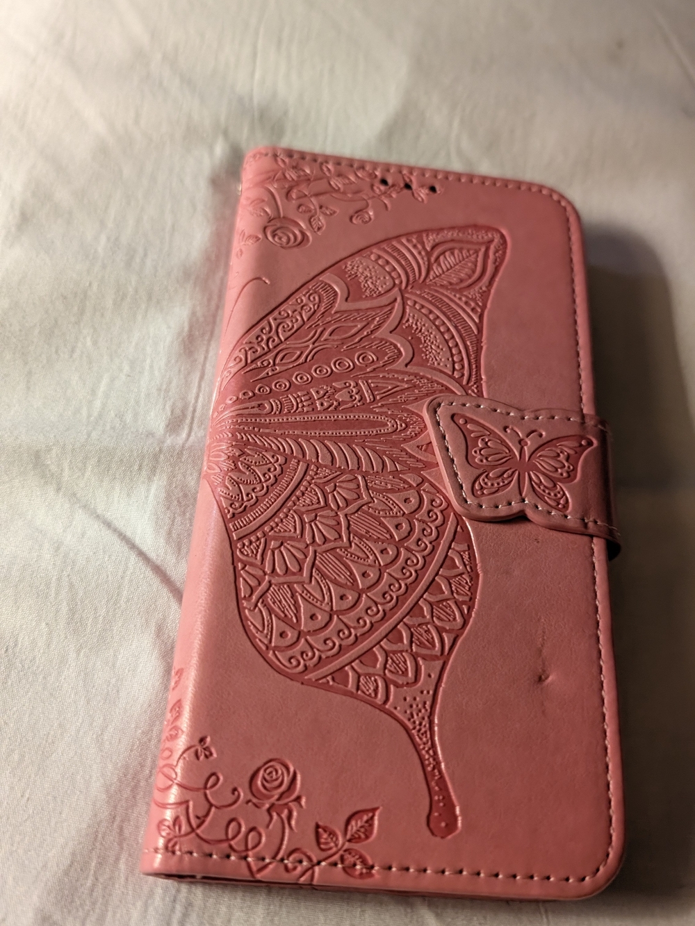 Pink Embossed Butterfly Wallet Phone Case
